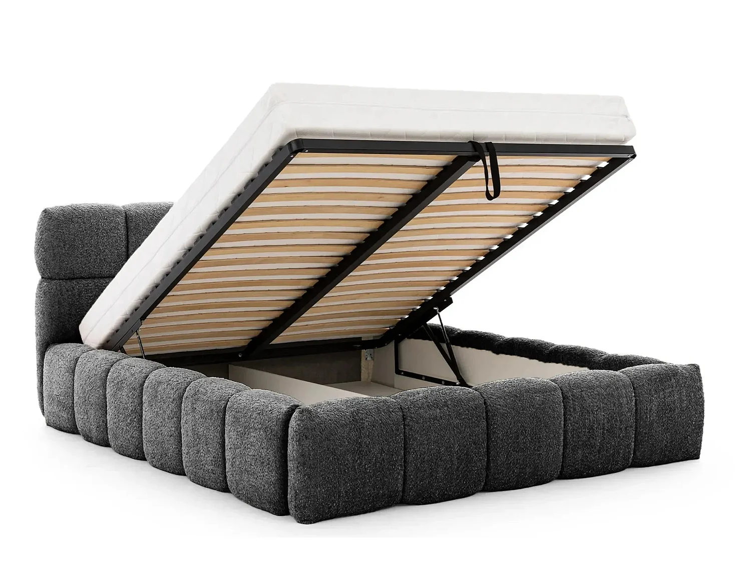 ELISE - Lit coffre tissu bouclette 180x200cm Gris foncé