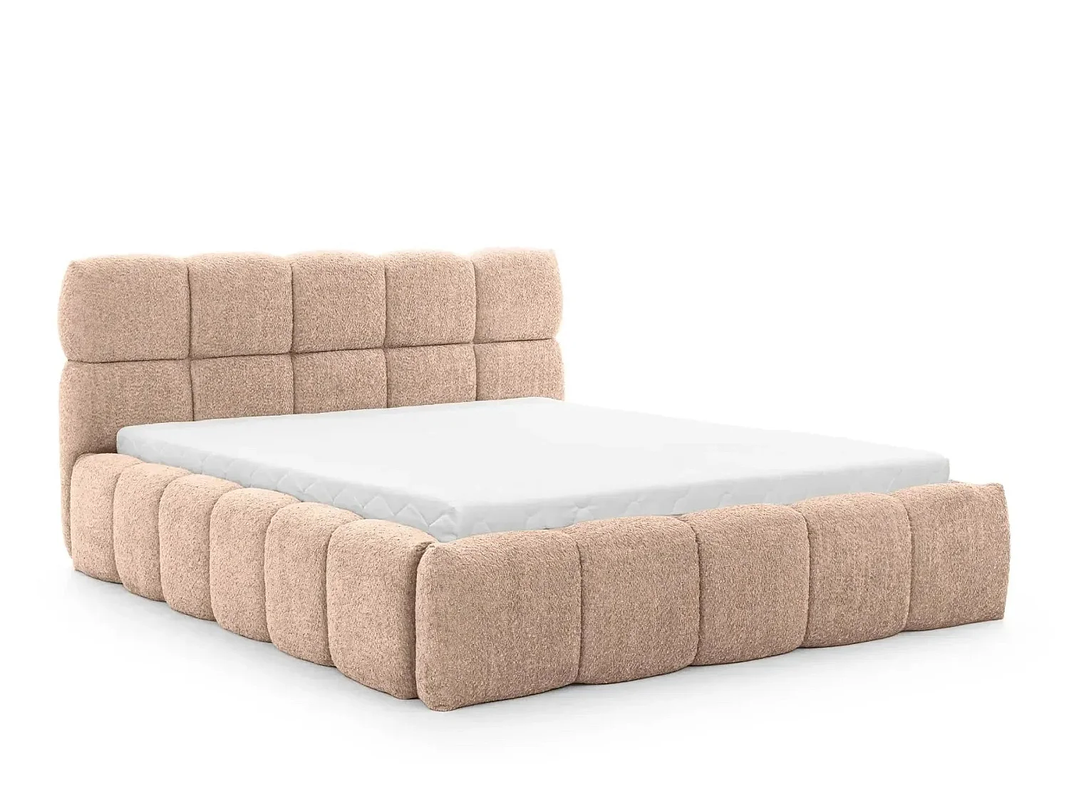 ELISE - Lit coffre tissu bouclette 140x200cm - Rose
