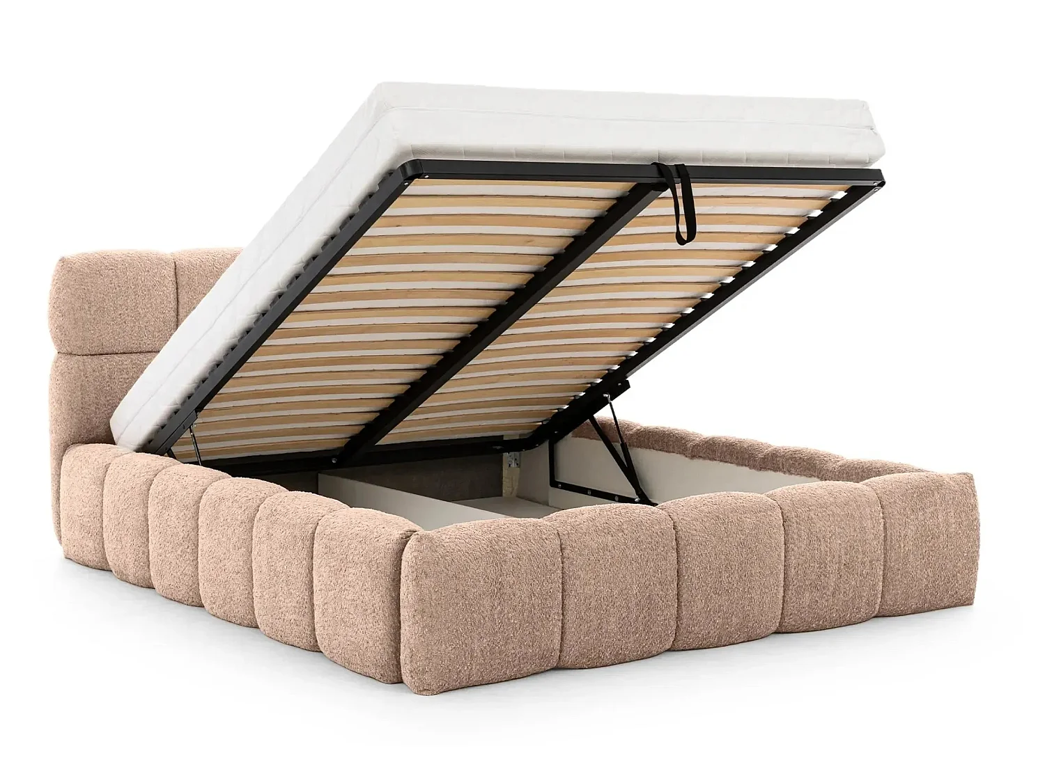 ELISE - Lit coffre tissu bouclette 140x200cm - Rose