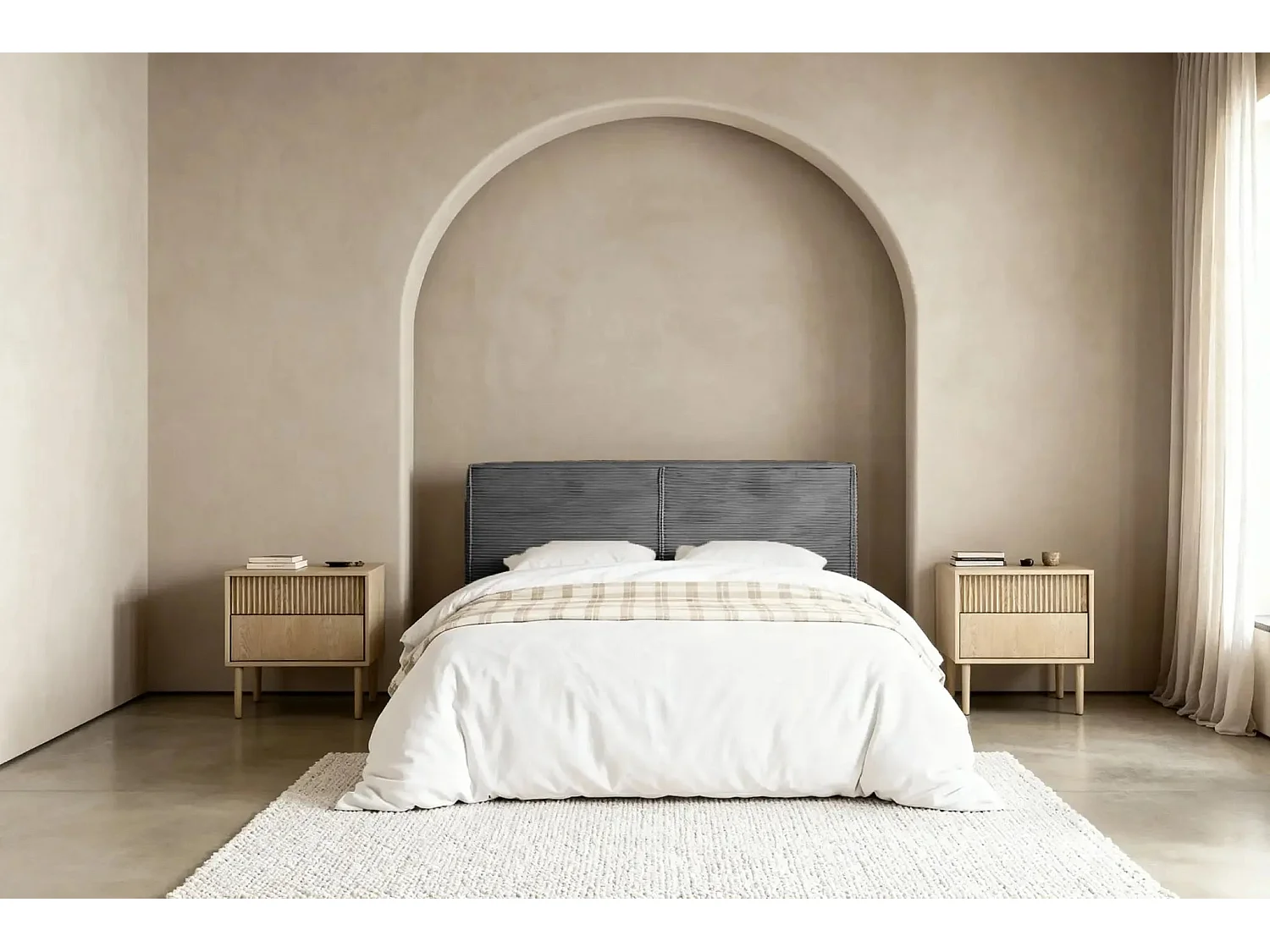 ELOISE - Lit coffre velours côtelé 180x200cm - Gris foncé