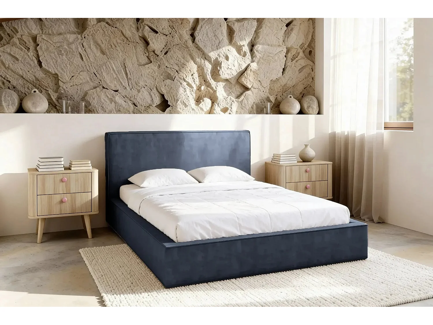 JOSEPHINE - Lit coffre 140x200cm - Bleu