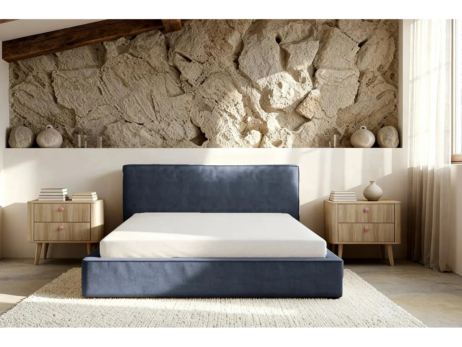 JOSEPHINE - Lit coffre 140x200cm - Bleu