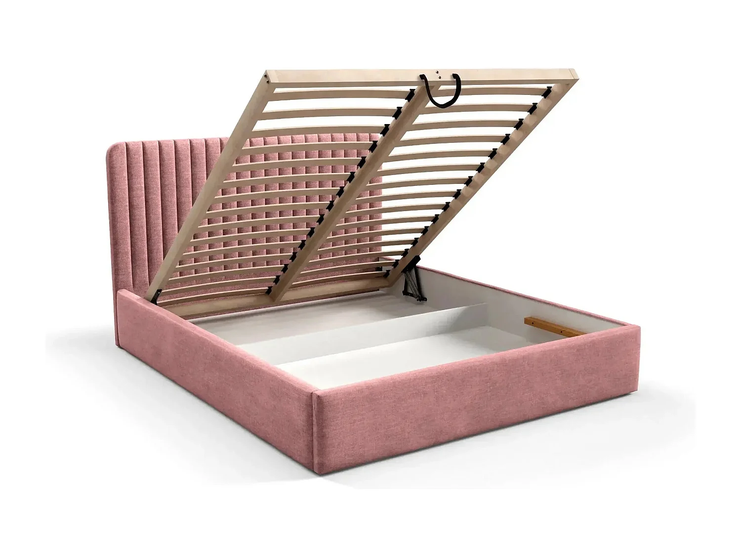 JEANNE - Lit coffre tissu velours 140x200cm - Rose