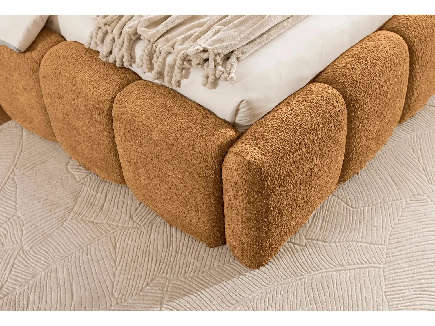 ELISE - Lit coffre tissu bouclette 140x200cm - Terracotta