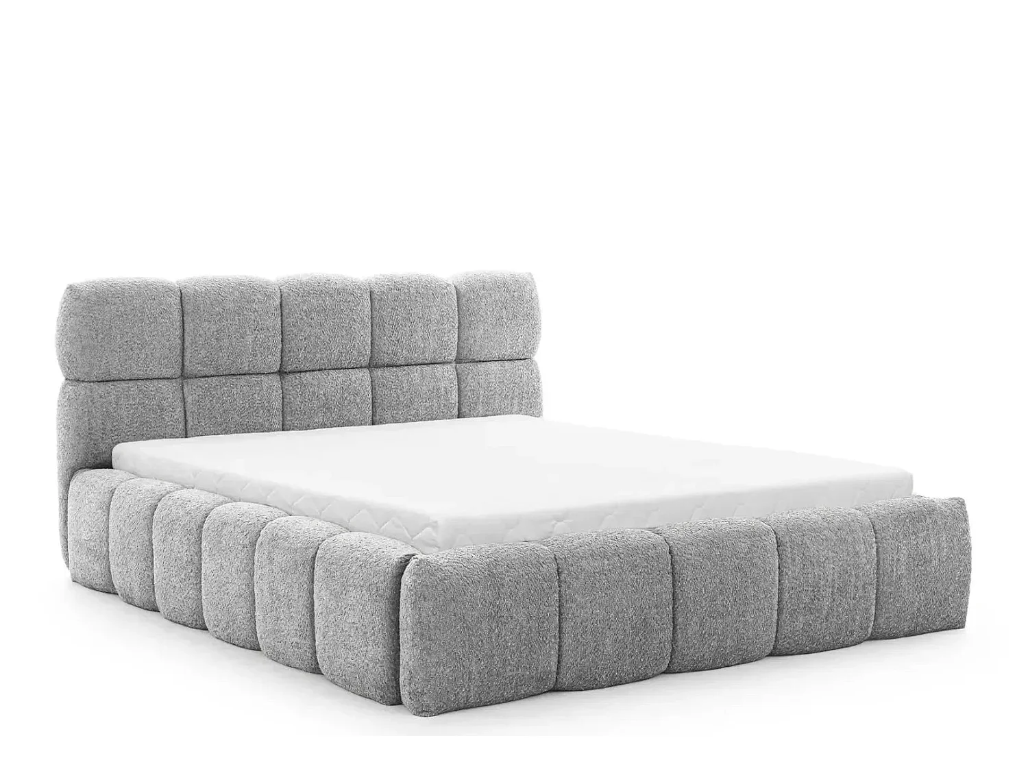 ELISE - Lit coffre tissu bouclette 180x200cm Gris clair