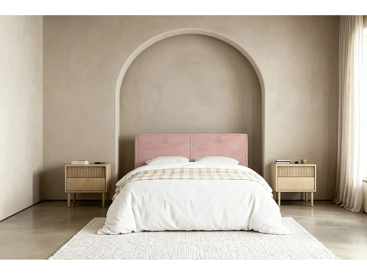 ELOISE - Lit coffre velours côtelé 180x200cm - Rose