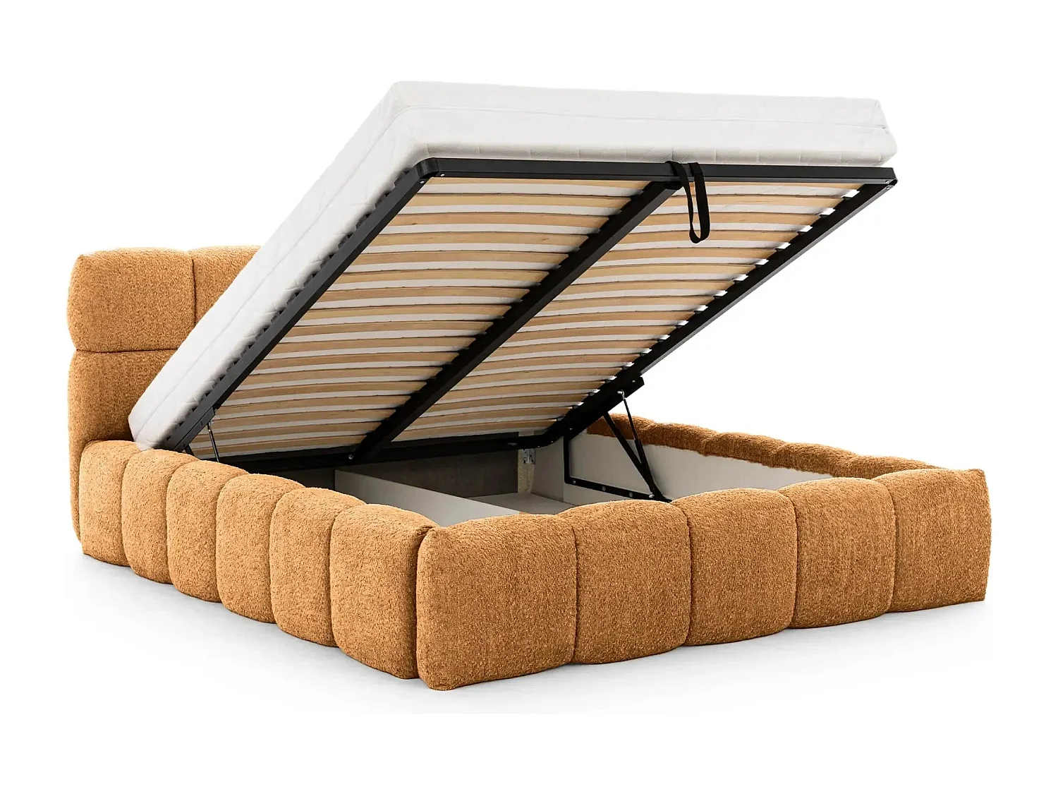 ELISE - Lit coffre tissu bouclette 160x200cm - Terracotta