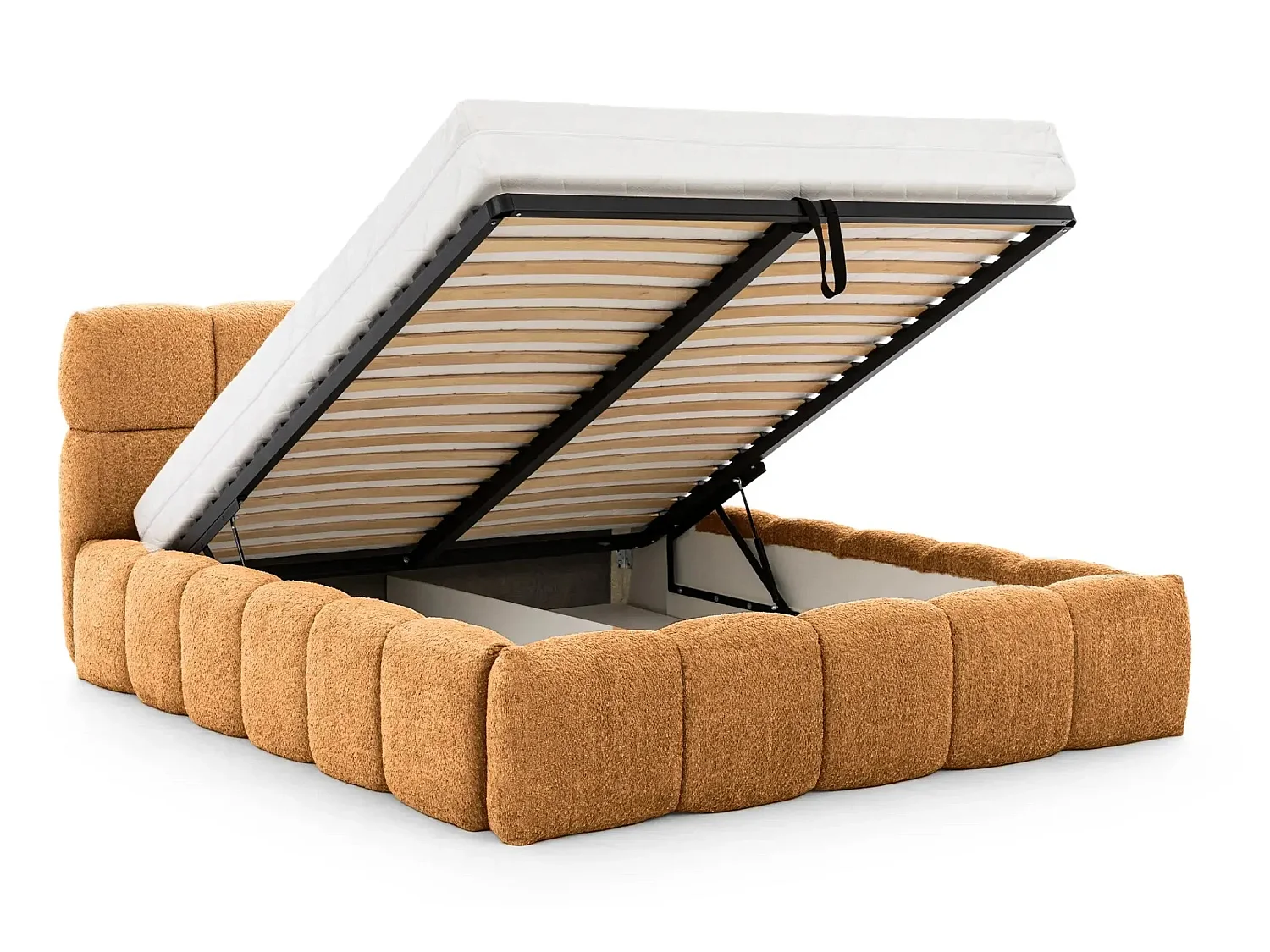 ELISE - Lit coffre tissu bouclette 160x200cm Orange