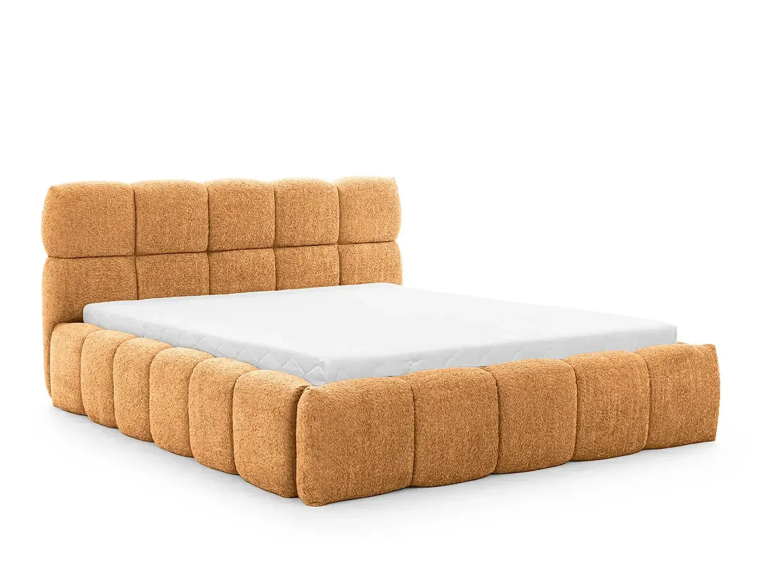 ELISE - Lit coffre tissu bouclette 160x200cm Orange