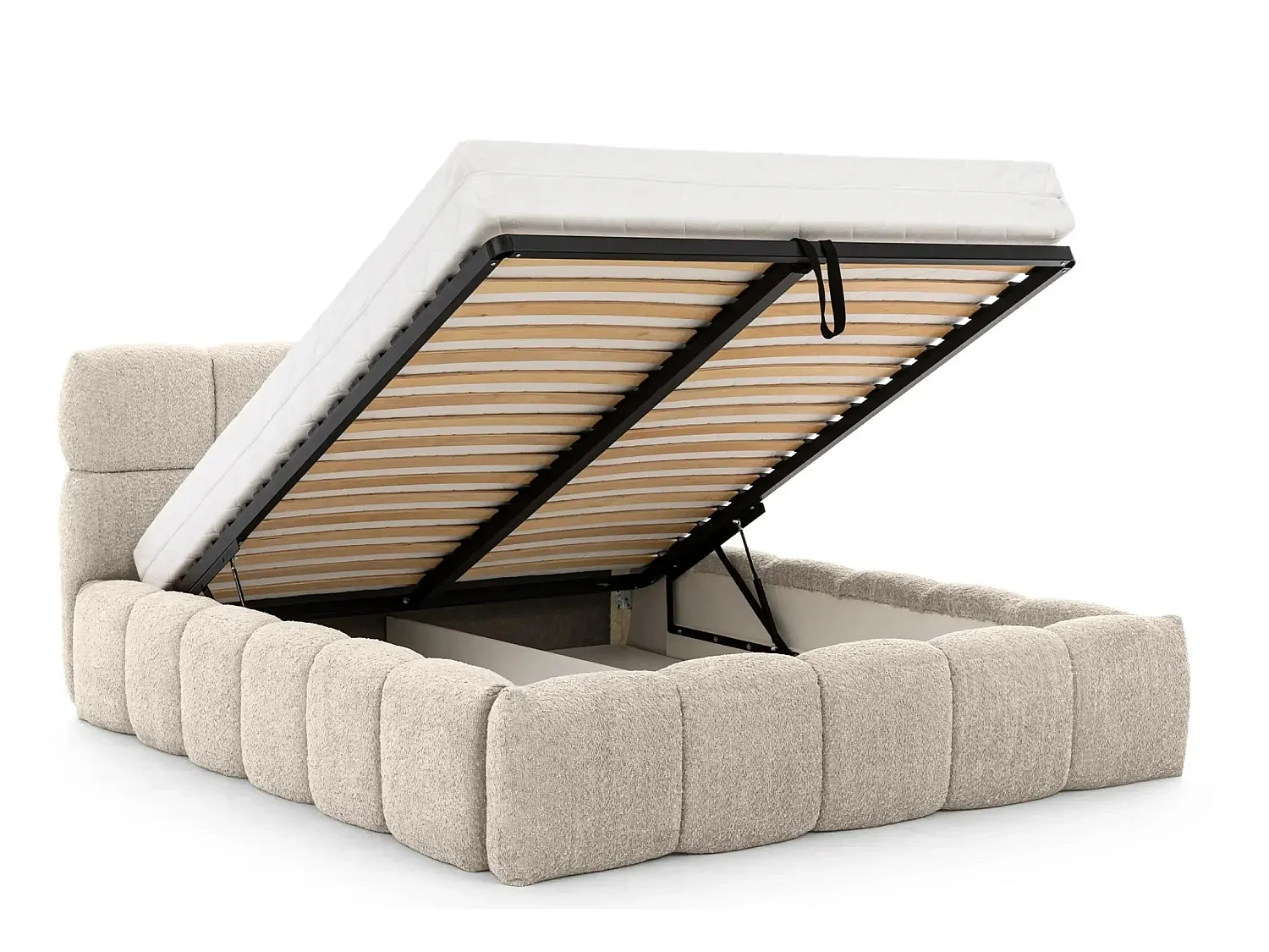 ELISE - Lit coffre tissu bouclette 180x200cm Beige