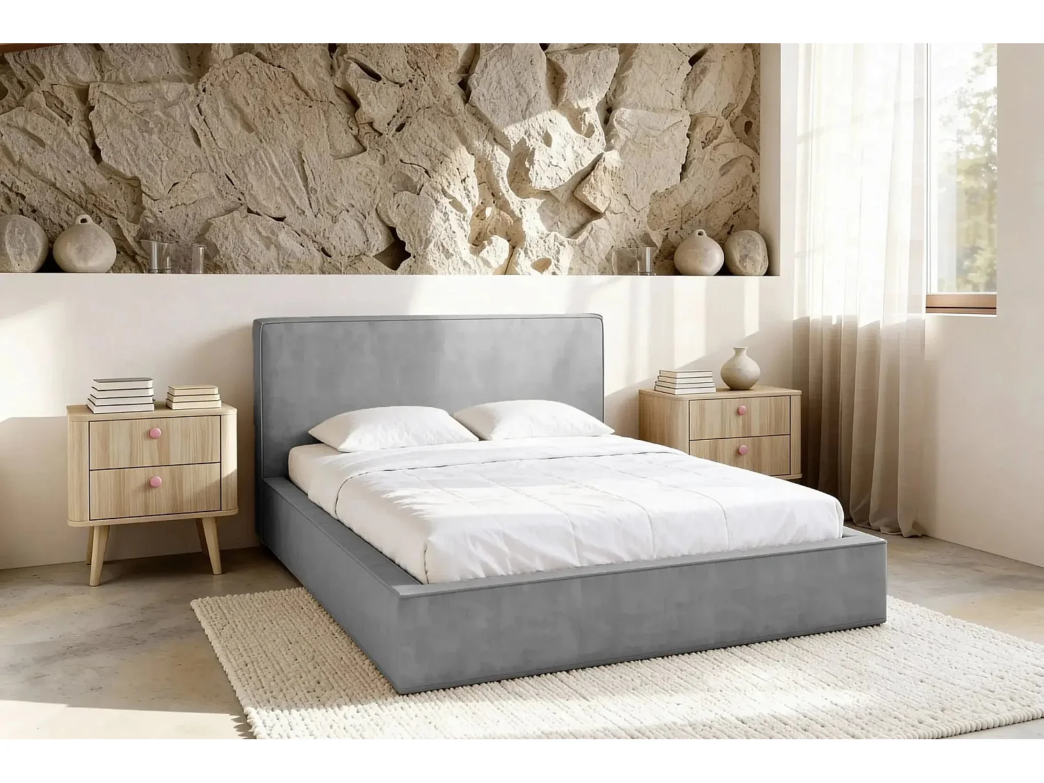 JOSEPHINE - Lit coffre 160x200cm - Gris clair