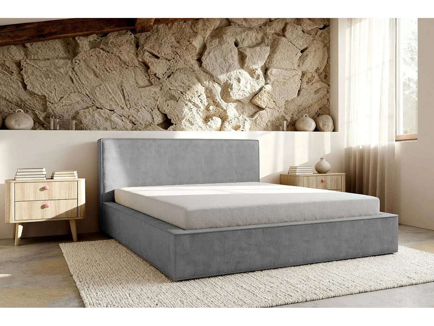 JOSEPHINE - Lit coffre 160x200cm - Gris clair