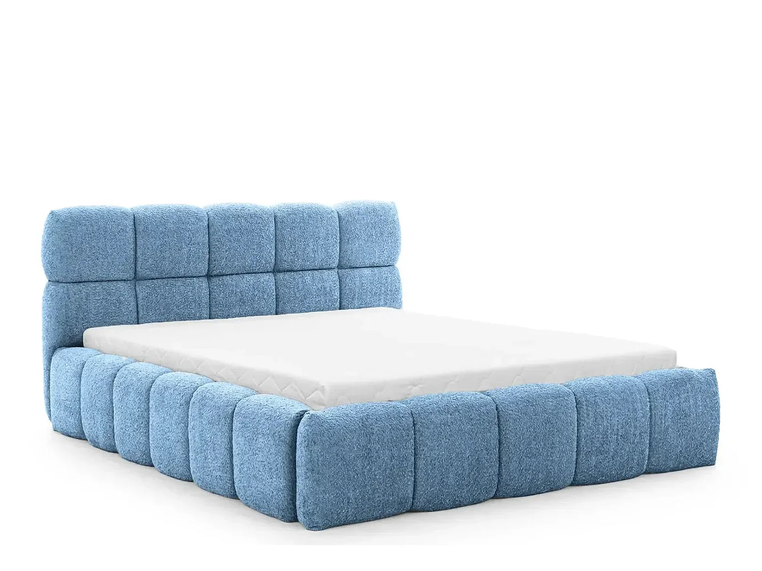 ELISE - Lit coffre tissu bouclette 140x200cm Bleu