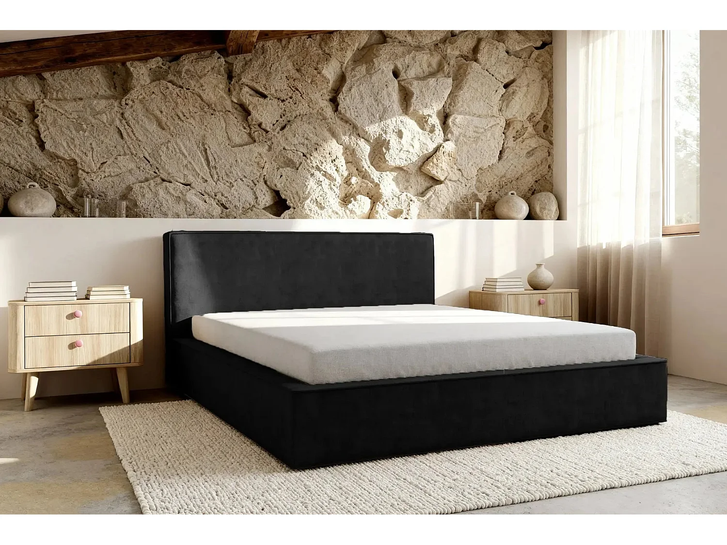 JOSEPHINE - Lit coffre 180x200cm - Noir