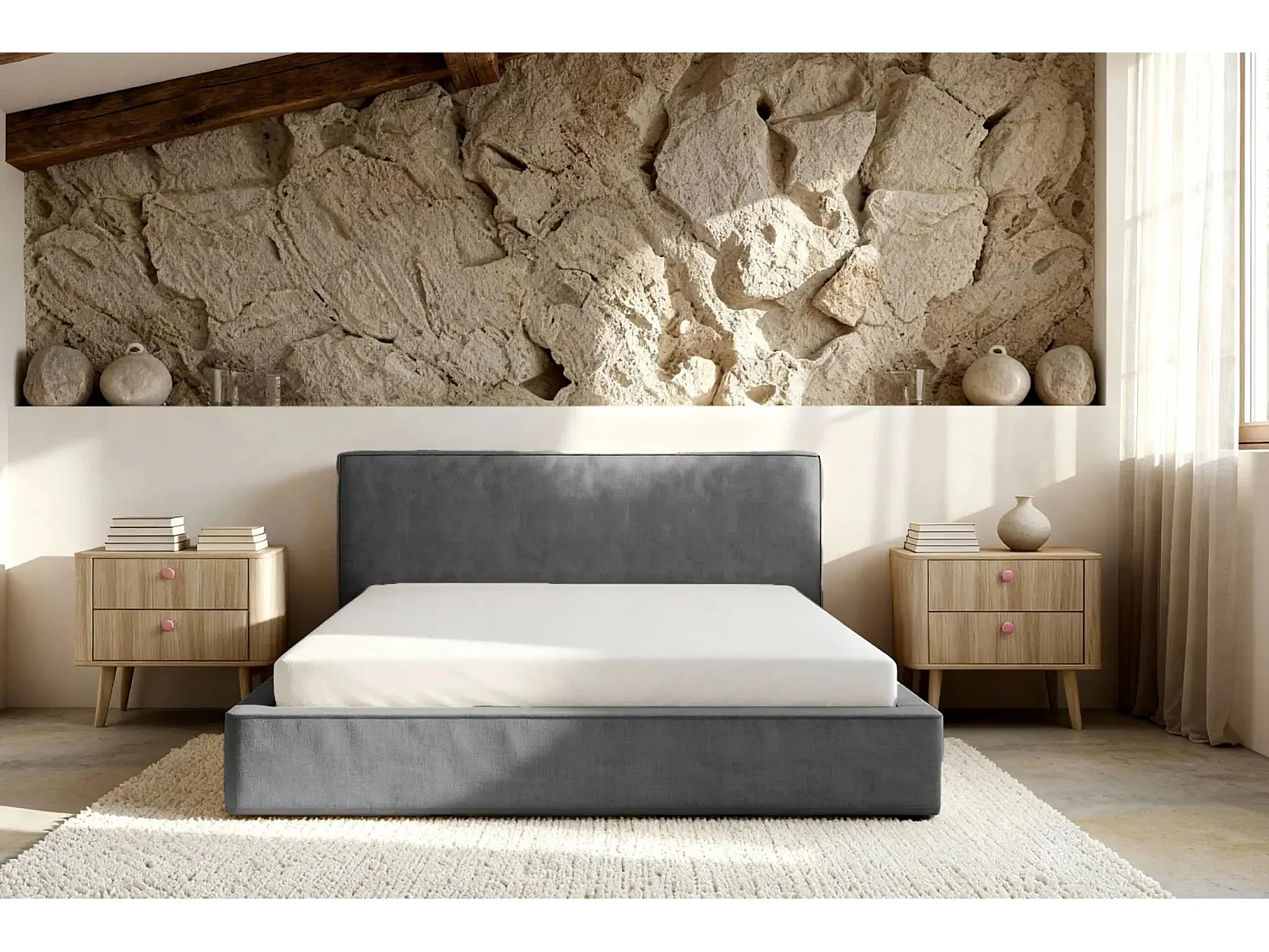 JOSEPHINE - Lit coffre 160x200cm - Gris foncé