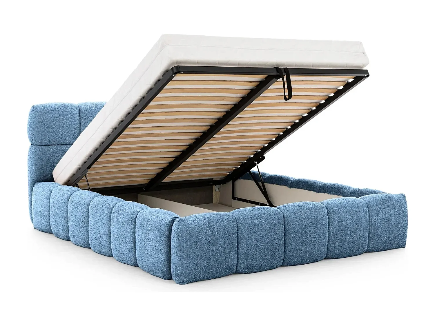 ELISE - Lit coffre tissu bouclette 160x200cm - Bleu