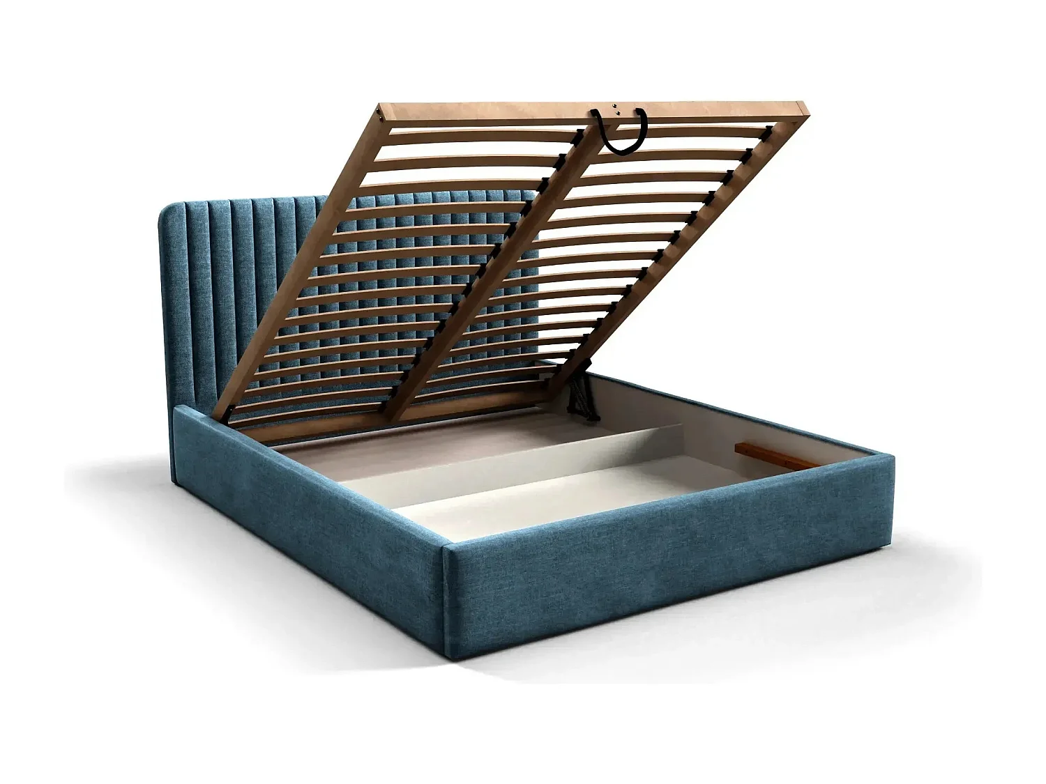 JEANNE - Lit coffre tissu velours 140x200cm - Bleu