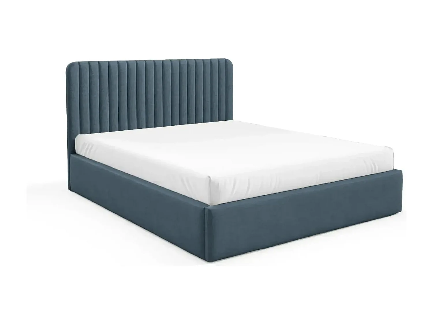 JEANNE - Lit coffre tissu velours 140x200cm - Bleu