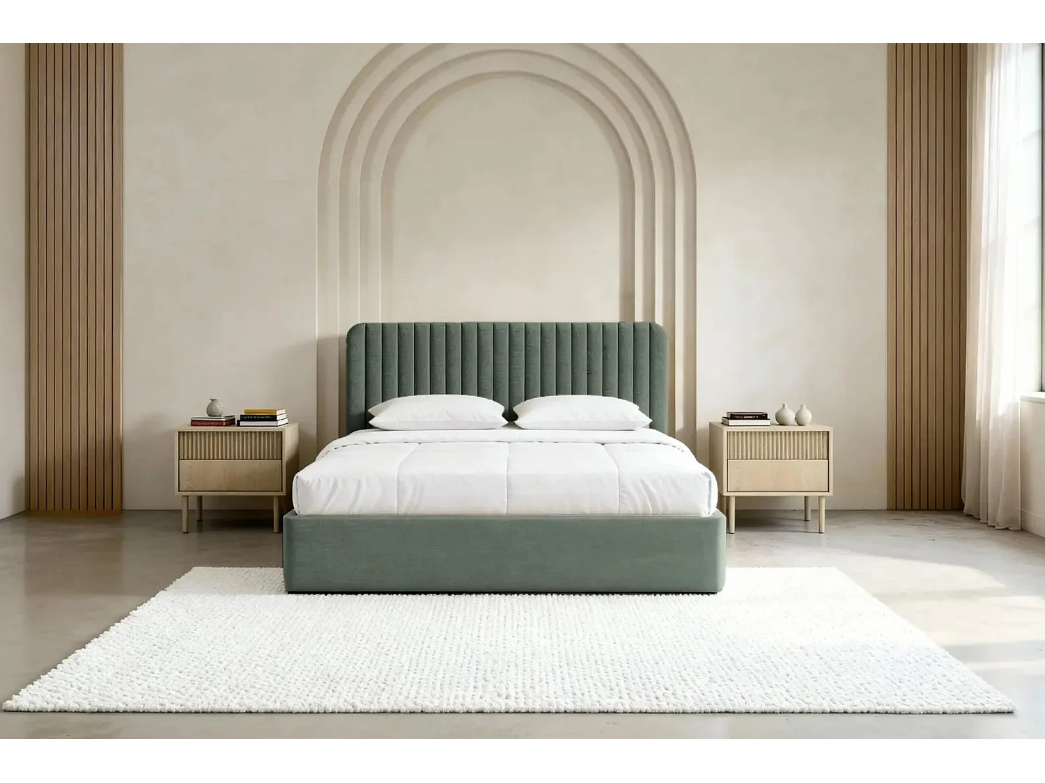 JEANNE - Lit coffre tissu velours 180x200cm - Vert