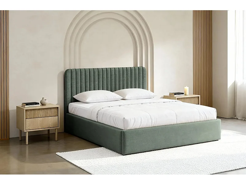 JEANNE - Lit coffre tissu velours 180x200cm - Vert