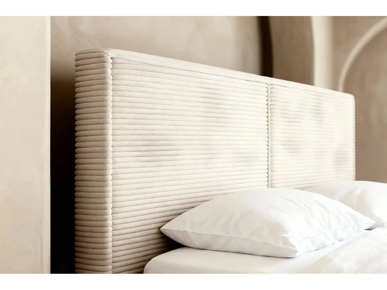 ELOISE - Lit coffre velours côtelé 180x200cm - Beige