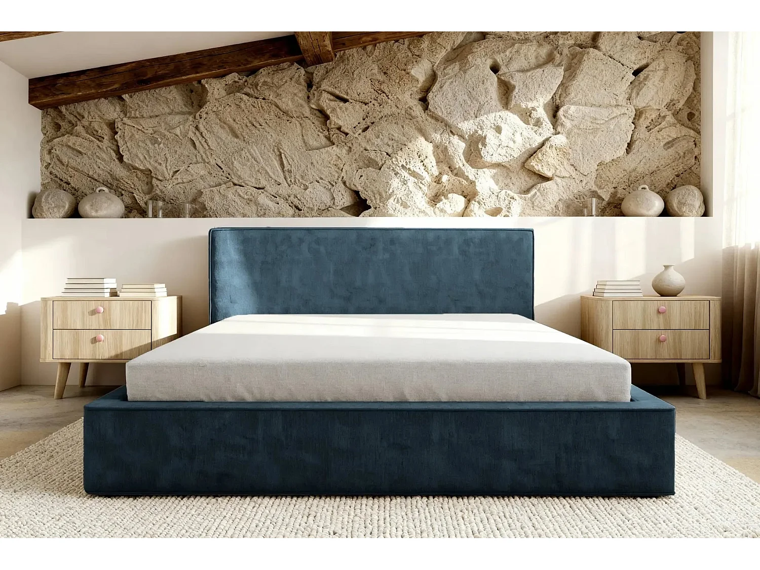 JOSEPHINE - Lit coffre 140x200cm - Bleu canard