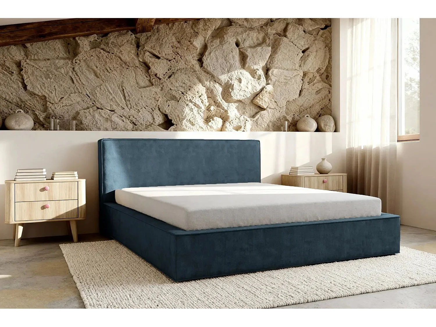 JOSEPHINE - Lit coffre 140x200cm - Bleu canard