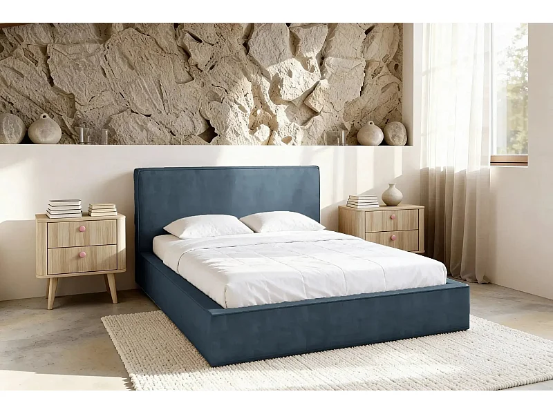 JOSEPHINE - Lit coffre 140x200cm - Bleu canard