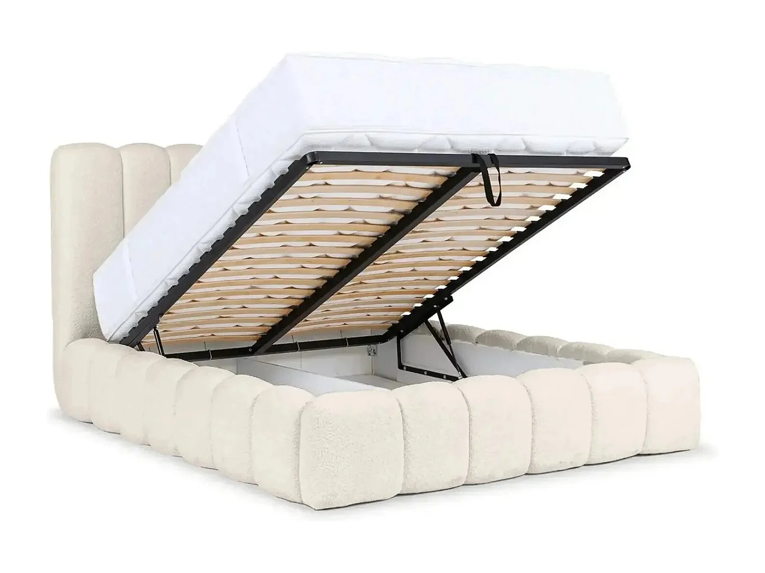 GARANCE - Lit coffre tissu chenille 160x200cm - Beige