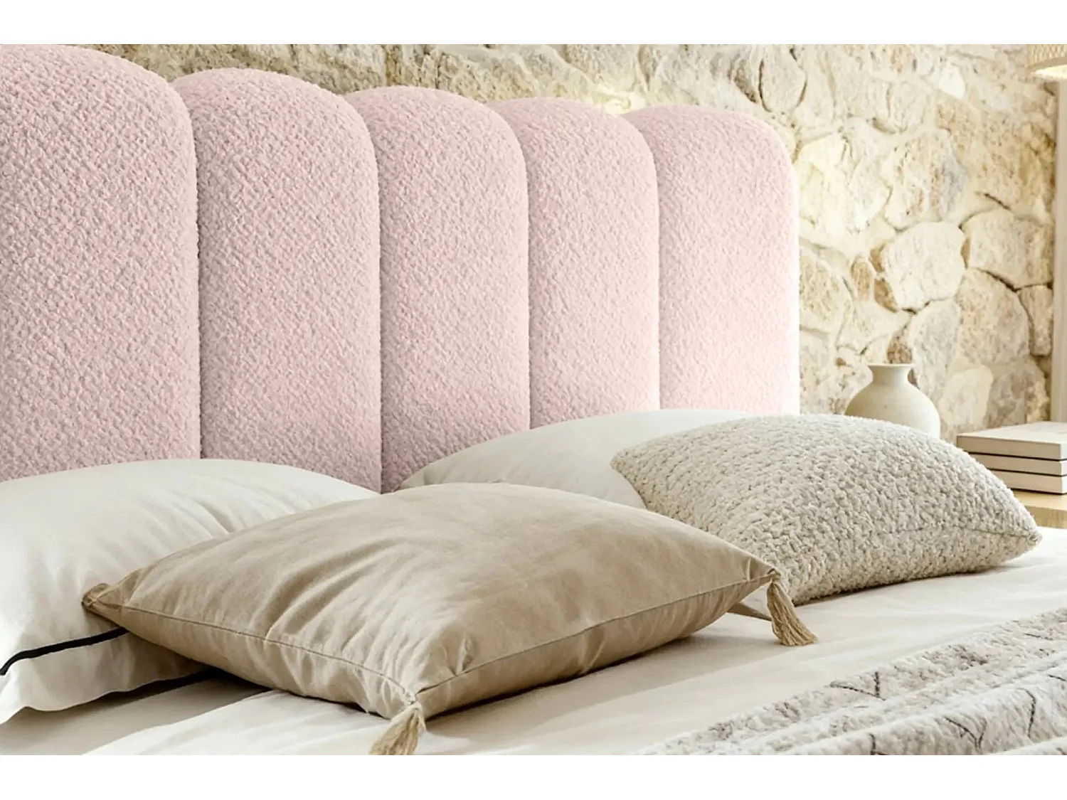 GARANCE - Lit coffre tissu chenille 140x200cm - Rose