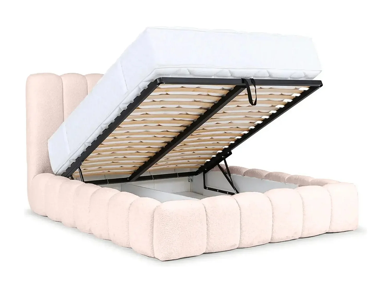 GARANCE - Lit coffre tissu chenille 140x200cm - Rose