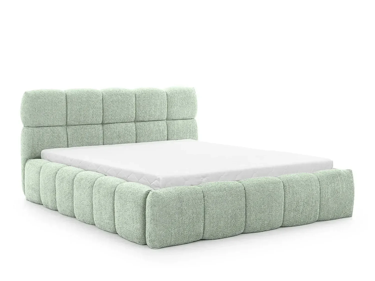 ELISE - Lit coffre tissu bouclette 140x200cm Vert eau