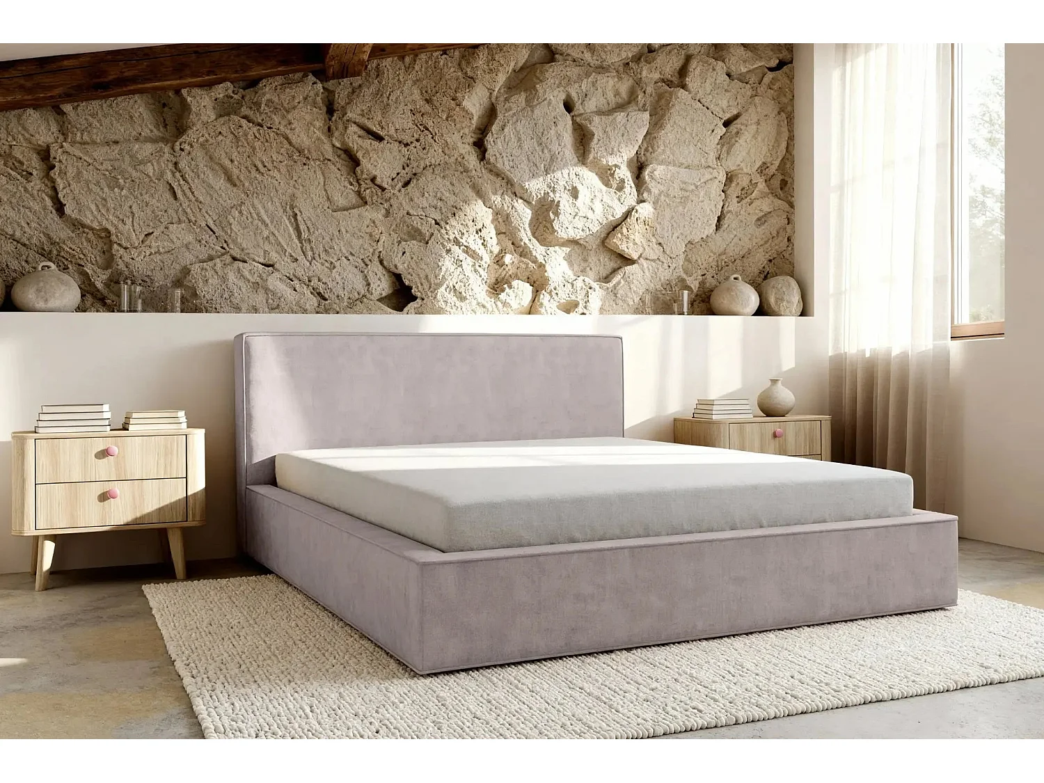 JOSEPHINE - Lit coffre 140x200cm - Rose