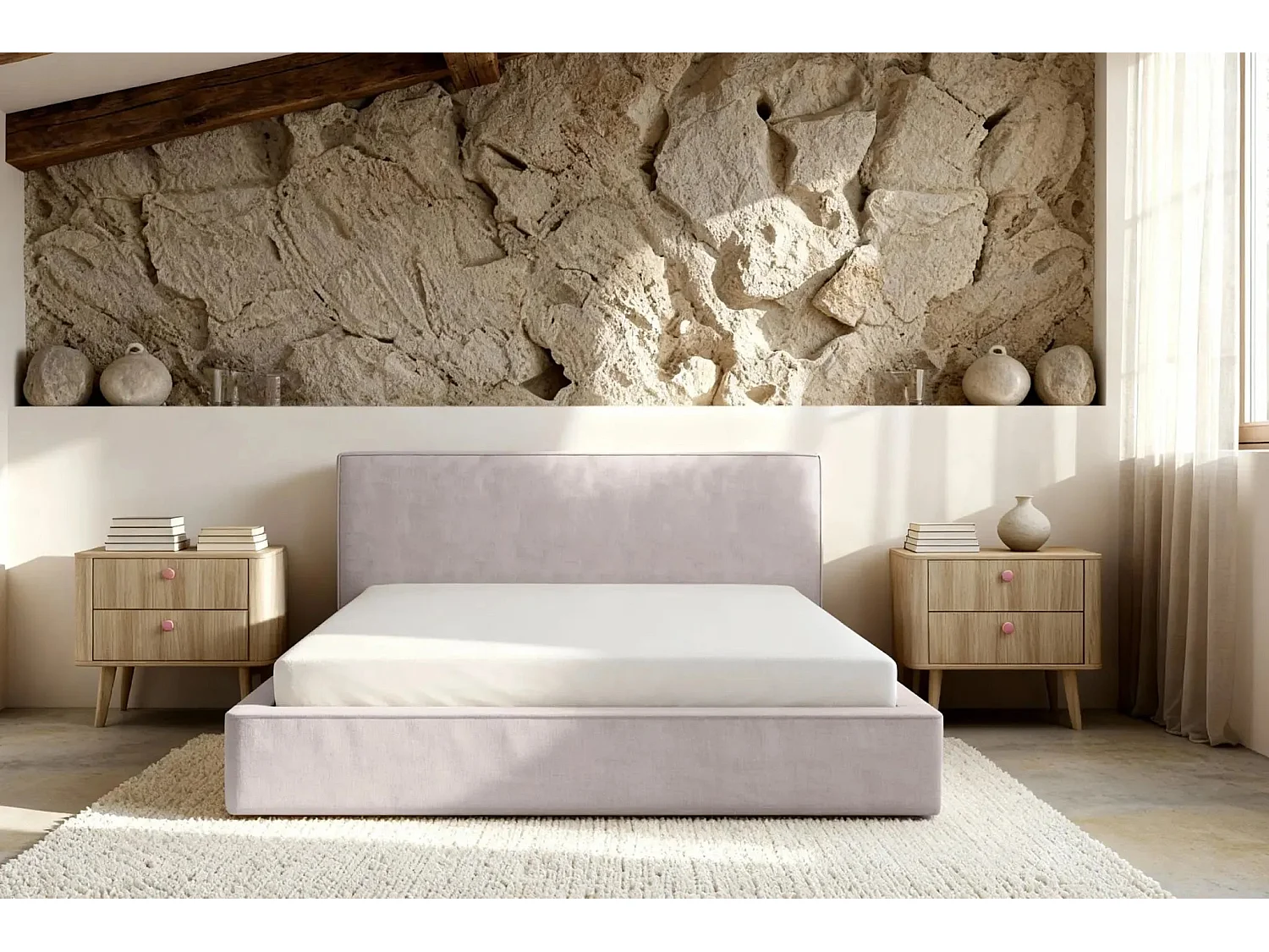 JOSEPHINE - Lit coffre 140x200cm - Rose