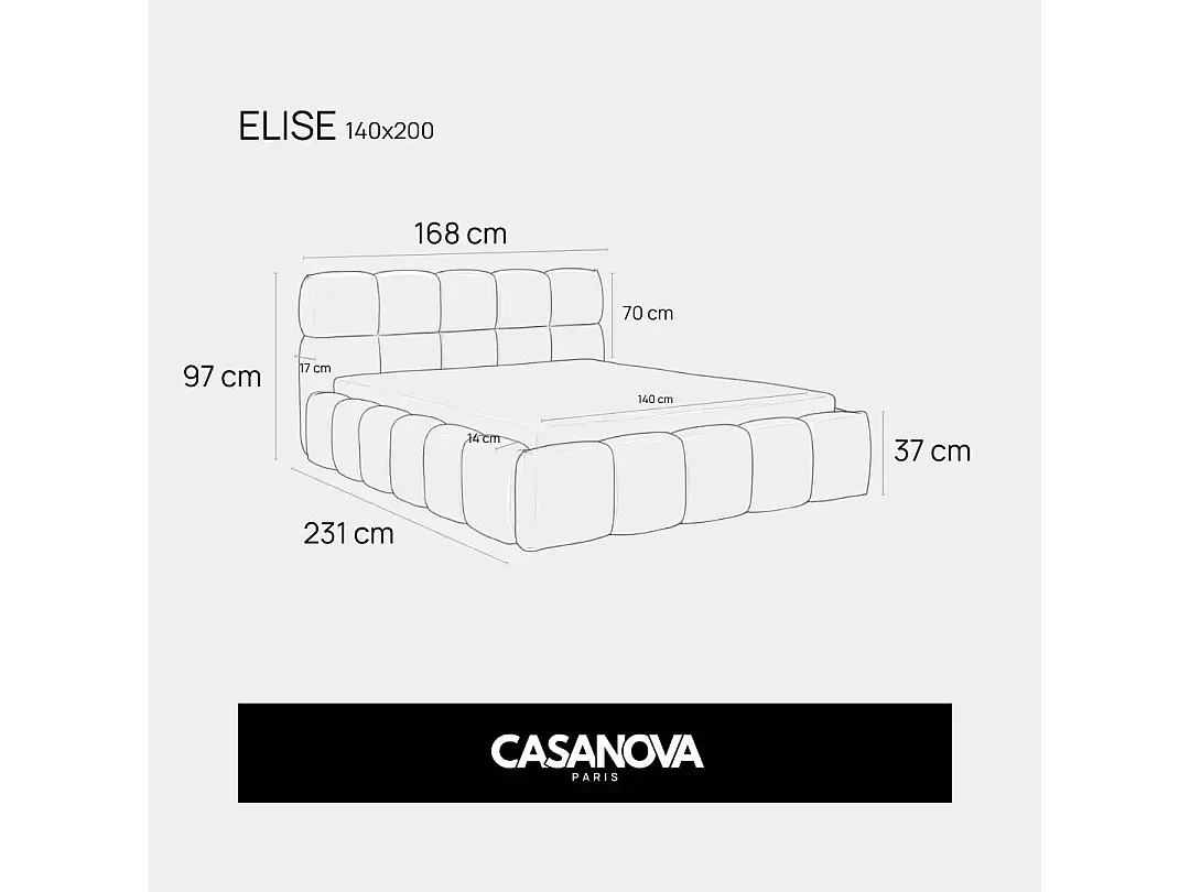 ELISE - Lit coffre tissu bouclette 140x200cm - Gris clair