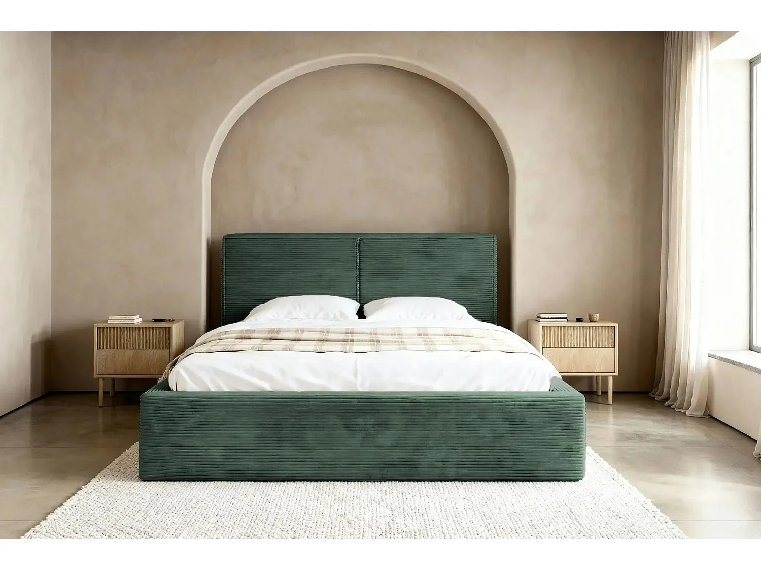 ELOISE - Lit coffre velours côtelé 160x200cm - Vert