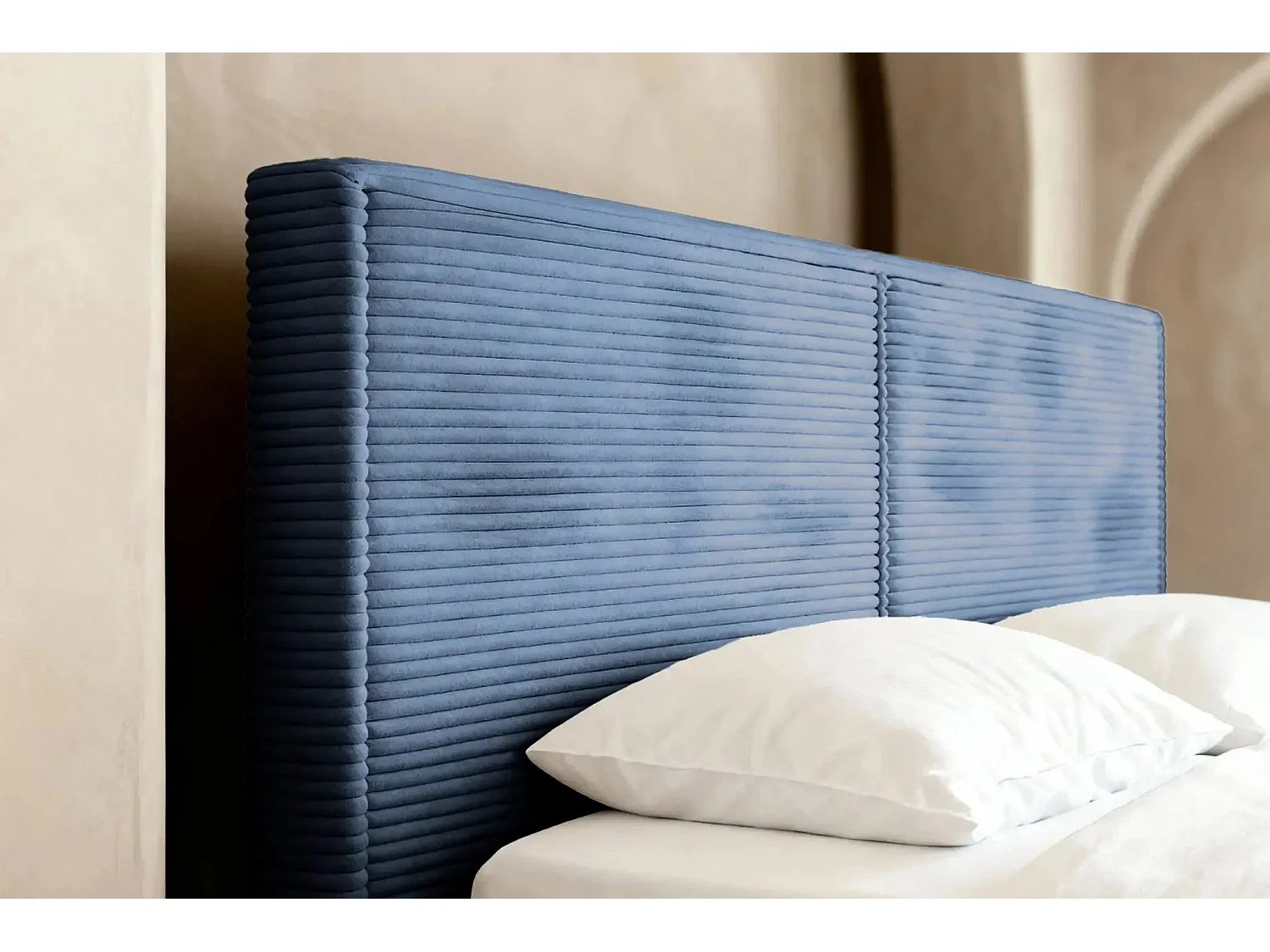 ELOISE - Lit coffre velours côtelé 160x200cm - Bleu