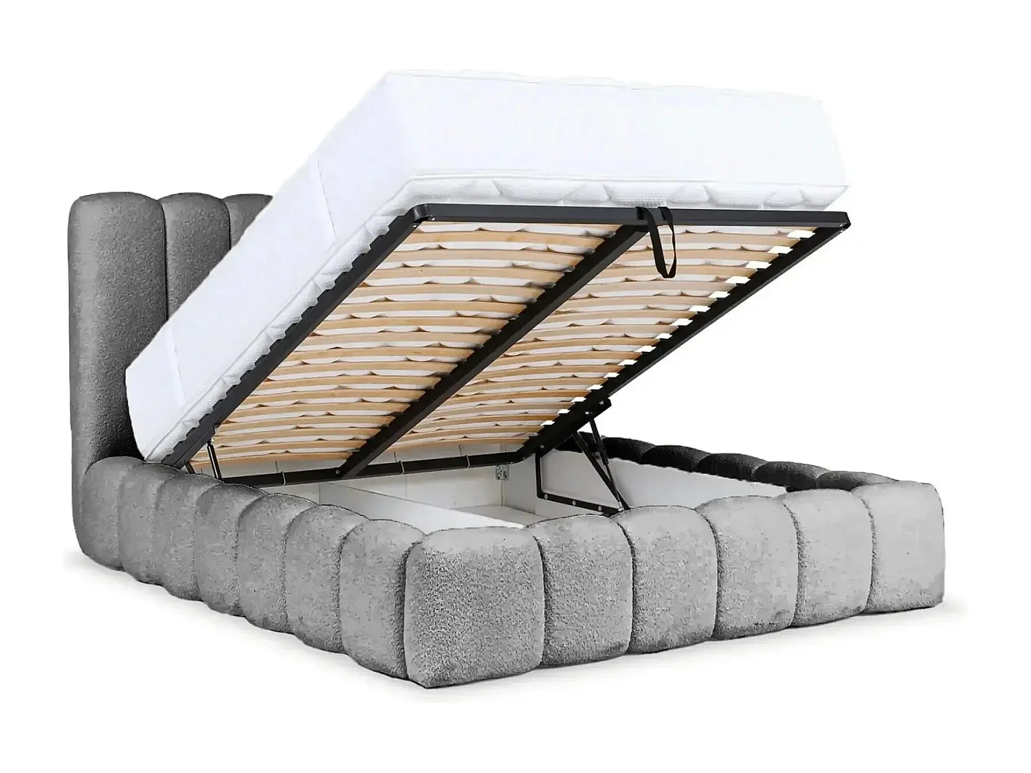 GARANCE - Lit coffre tissu chenille 140x200cm - Gris foncé