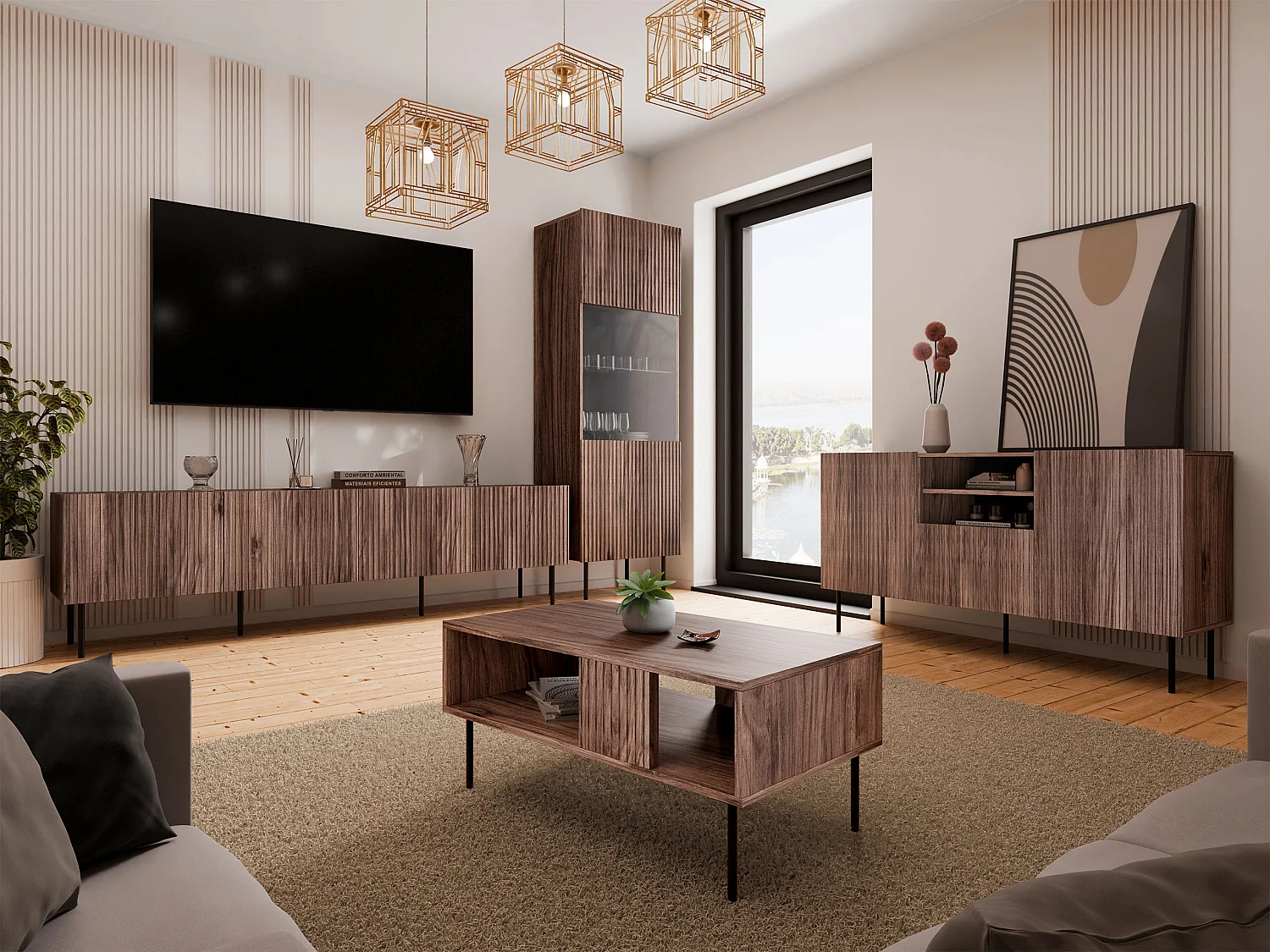 Estantería Fama, Con puertas|Cerrable, Vidrio templado|MDF|Aglomerado laminado, 183x60cm