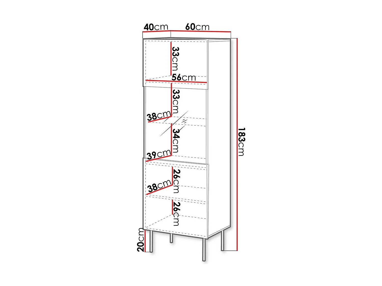 Estantería Fama, Con puertas|Cerrable, Vidrio templado|MDF|Aglomerado laminado, 183x60cm