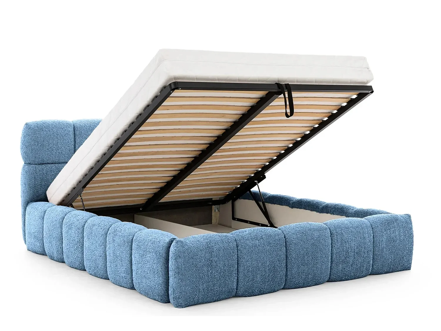 ELISE - Lit coffre tissu bouclette 180x200cm Bleu