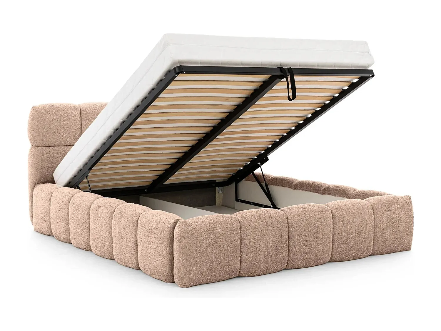 ELISE - Lit coffre tissu bouclette 160x200cm - Rose