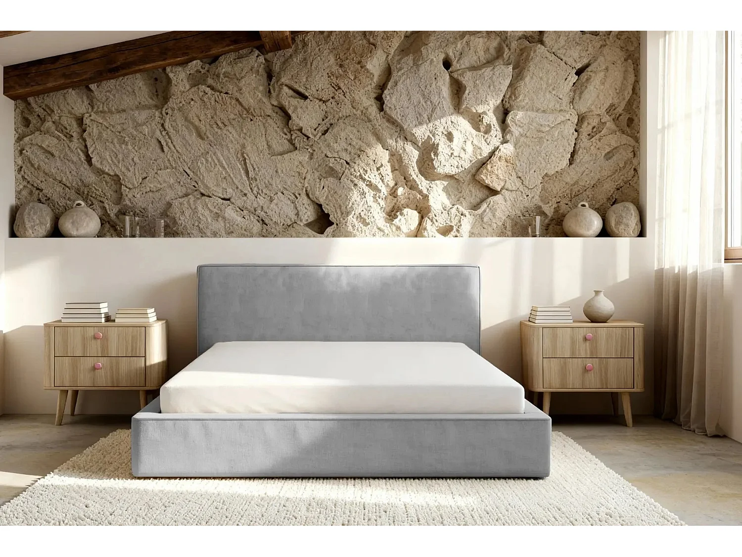 JOSEPHINE - Lit coffre 140x200cm - Gris clair