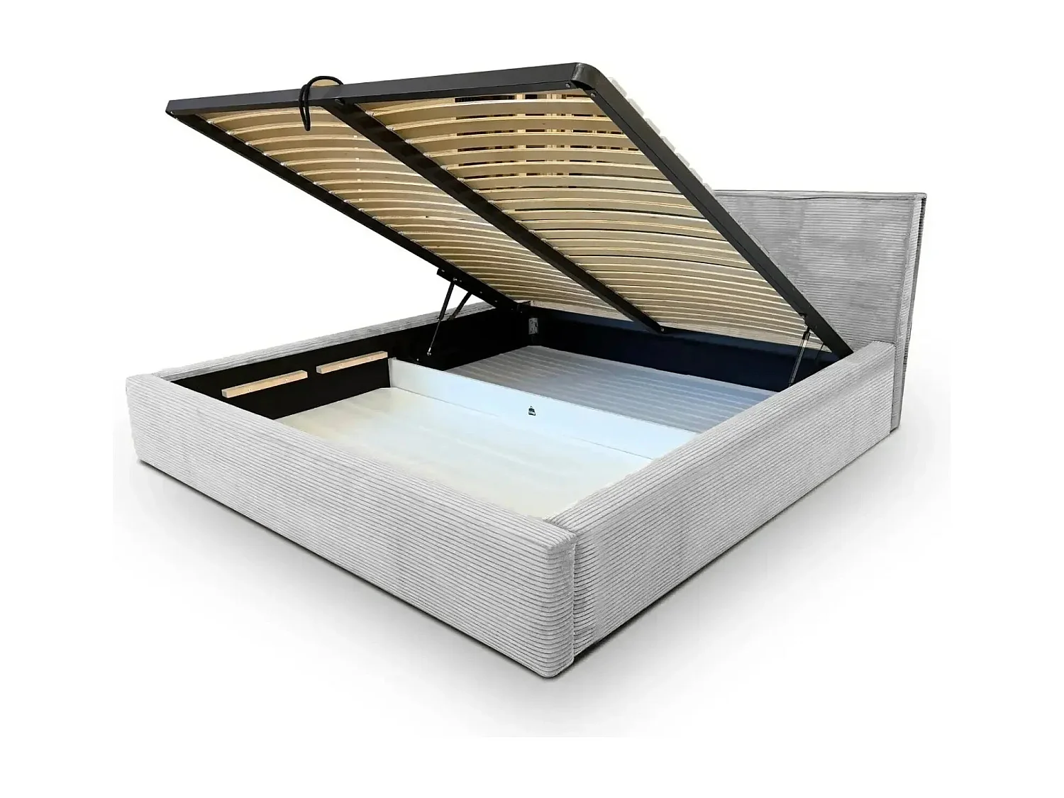 ELOISE - Lit coffre velours côtelé 160x200cm - Gris clair