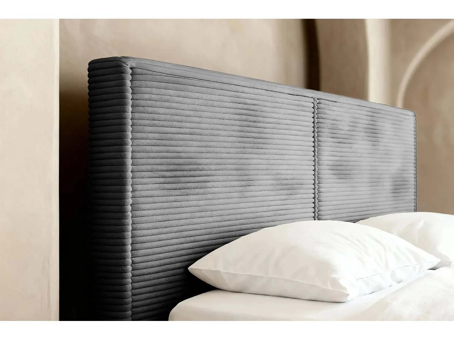 ELOISE - Lit coffre velours côtelé 160x200cm - Gris foncé