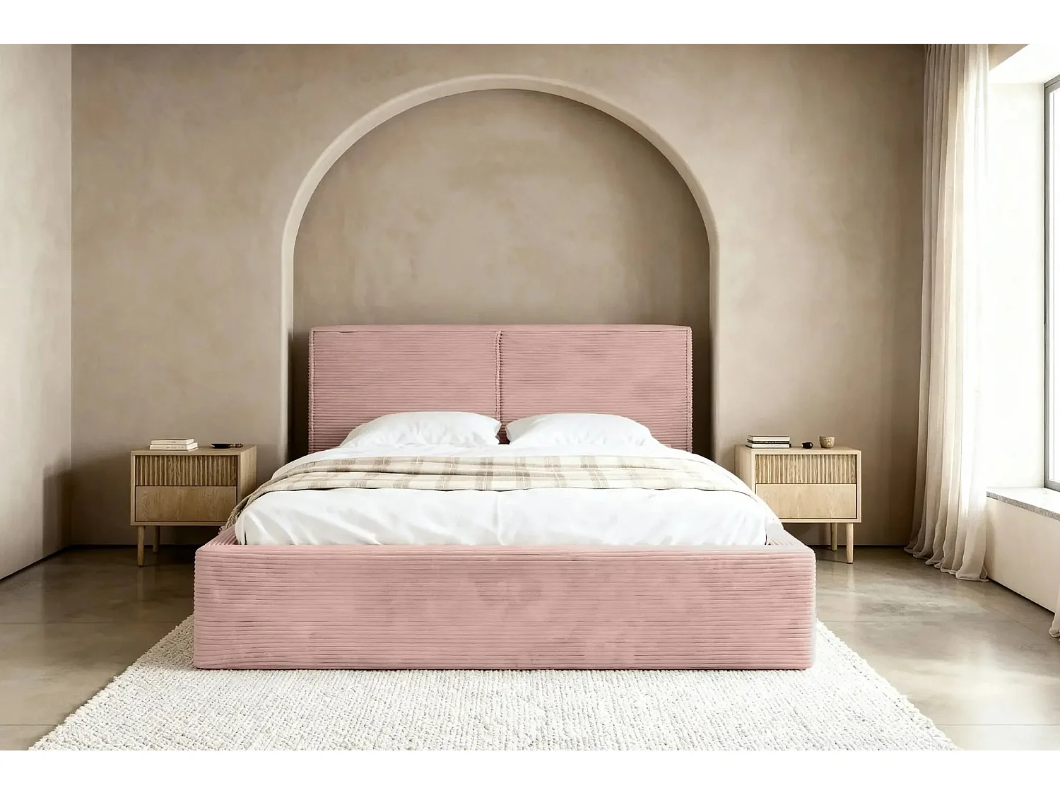 ELOISE - Lit coffre velours côtelé 140x200cm - Rose