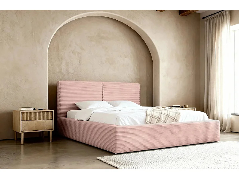 ELOISE - Lit coffre velours côtelé 140x200cm - Rose