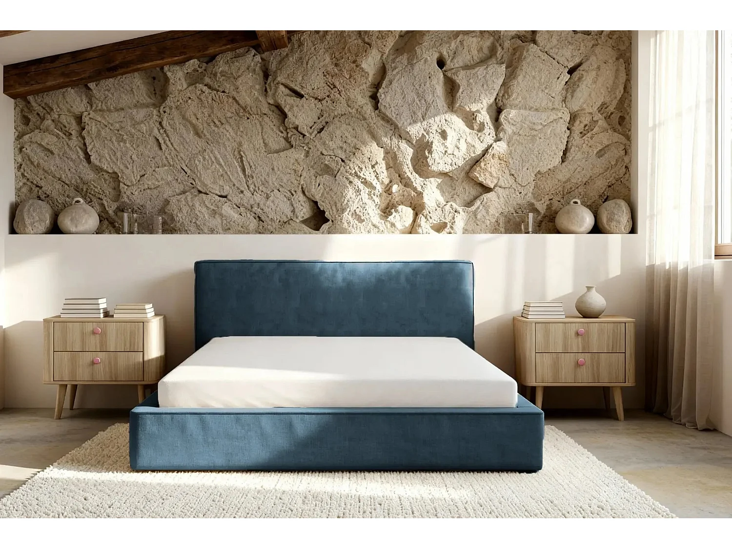 JOSEPHINE - Lit coffre 180x200cm - Bleu canard