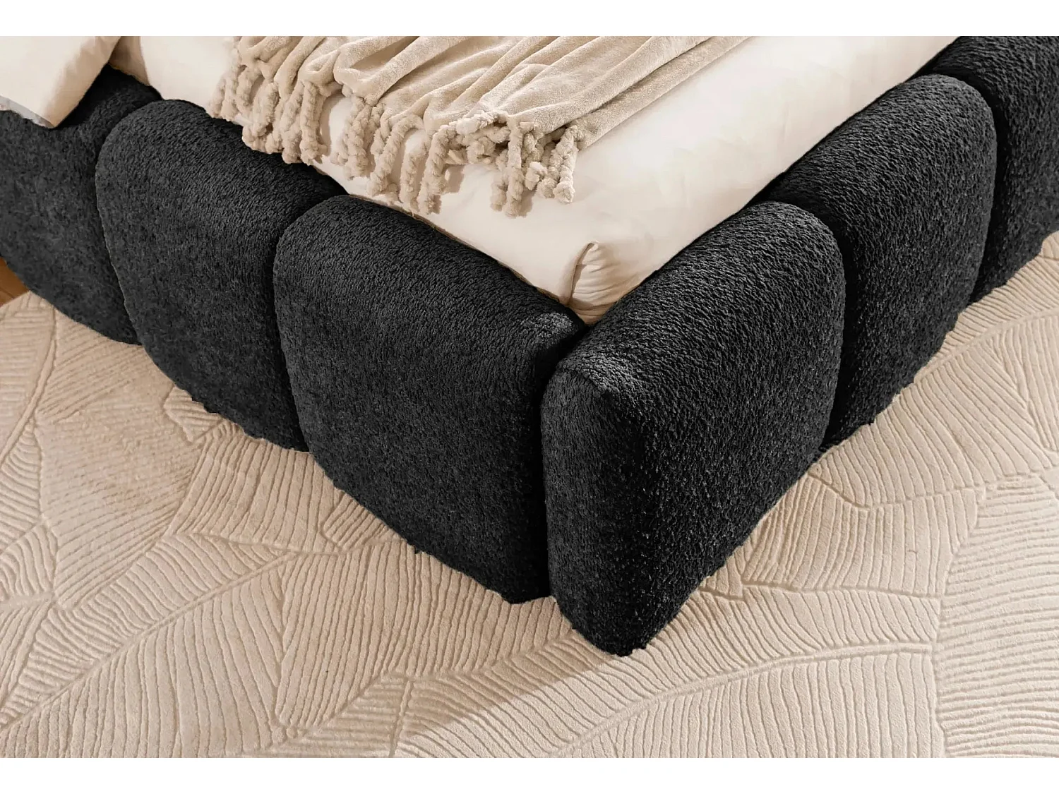 ELISE - Lit coffre tissu bouclette 140x200cm Noir