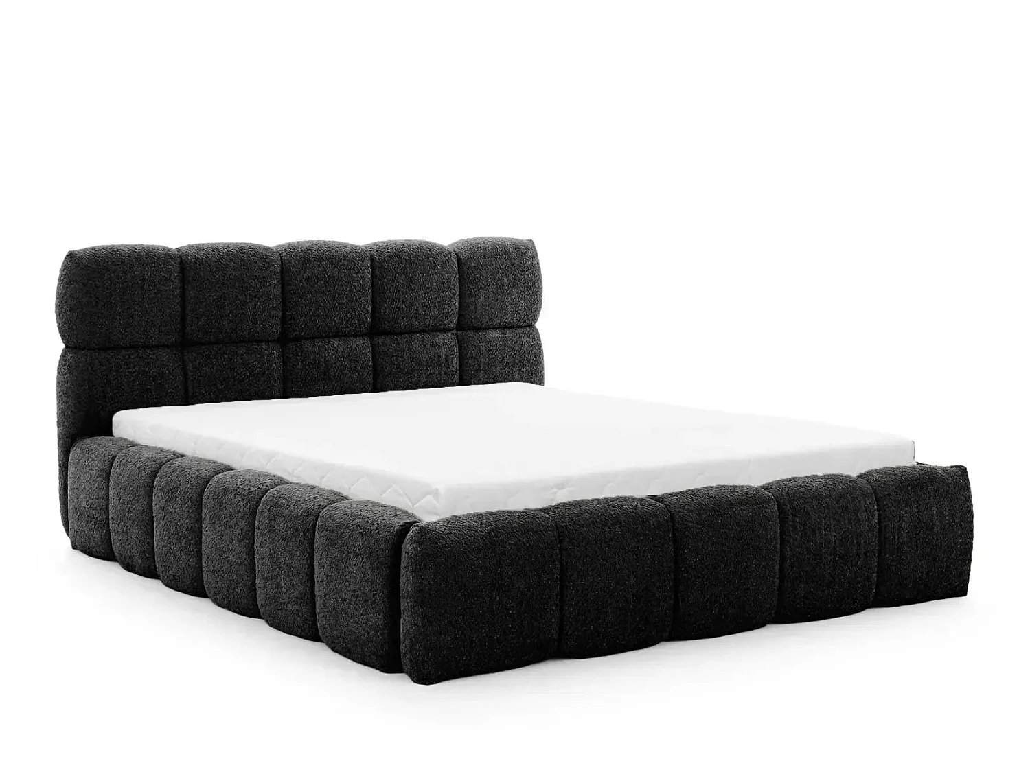 ELISE - Lit coffre tissu bouclette 140x200cm Noir